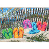Olivia's Home Beach Sand Drifts With Colorful Sandals Ultra Thin Accent Rug