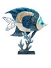 Tabletop Capiz Blue Tropical Fish Metal Art Figurine