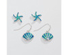 Periwinkle Blue Glitter Stud Starfish Dangle Shells Duo Earrings Set
