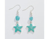 Periwinkle Aqua Glitter Starfish With Bead Silver Earrings