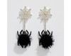 Periwinkle Fuzzy Black Spider Silver Crystal Web Halloween Earrings