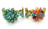 AJ Large Bead & Crystal Flower Matte Finish Hinged Cuff Bracelet