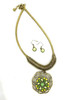 JMS Creations Green Bead Pendant Slinky Mesh Chain Necklace & Earrings Set