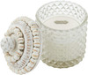 Mud Pie Ticking White Beaded Lid Glass Candle In Jar