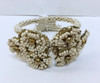 Icon Beige Seed Bead Flowers Hinged Bangle Bracelet