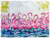 Green Box Pink Flamingo Bird Flock Canvas Wall Art