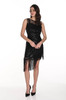 Frank Lyman Slant Fringe Hem Black Sequin Cocktail Dress