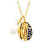 Ocean Jewelry Gold Vermeil Sapphire Cowrie Shell & Pearl Necklace