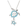 Ocean Jewelry Aqua Crystal Dangle Turtles Pendant Silver Necklace