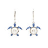 Ocean Jewelry Sapphire Crystals and Pearl Turtle Dangle Silver Earrings