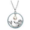 Ocean Jewelry Mermaid in Aqua Crystal Circle Pendant Silver Necklace