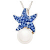 Ocean Jewelry Sapphire Crystal Starfish On Pearl Pendant Silver Necklace