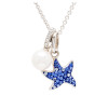 Ocean Jewelry Sapphire Aqua Crystal Starfish With Pearl Charm Silver Necklace