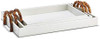 Tozai Home  White Leather With Bamboo Handles Nested 3 Tray Set