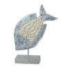 Carved Blue Wood Fish With Seashell Scales Figurine