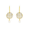 Ocean Jewelry CZ  Sand Dollar Gold Earrings With Dangle Pearl