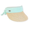 Sun N Sand Pleated Chiffon Bow Back Straw Women's Visor