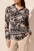 Tribal Sport Black Modern Palm Leaf Print Long Sleeve Quarter Zip Top