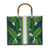 Tiana Designs Beaded Emerald Green Palm Leaves Bamboo Handle Tote Bag