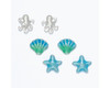 Periwinkle Silver and Iridescent Aqua Sea Life Trio Stud Earrings Set
