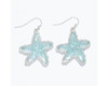 Periwinkle Aqua Glitter Resin Starfish Silver Dangle Earrings