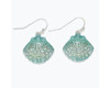 Periwinkle Aqua Enamel Metallic With Mint Crystals Seashell Earrings