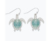 Periwinkle Aqua Crystal Turtle Dangle Silver Earrings