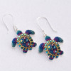 Mosaico Jewelry Swimming Crystal Turtle Silver Dangle Earrings