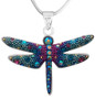 Mosaico Jewelry Mystic Dragonfly Large Crystal Pendant Silver Chain Necklace