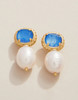 Spartina 449 Karina Petite Blue Stone & Pearl Drop Gold Earrings