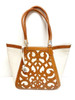 Brighton Genevieve Laser Cut Camel & Ivory Leather Satchel Purse