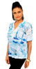 Impulse California Blue Sailboat Island Scene Sequin Accents Sort Sleeve Cuff Top