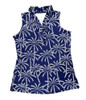 Lulu-B Rope Palm Tree Print Ruffle V-Neckline Sleeveless Navy Tank Top