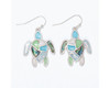 Periwinkle Aqua Abalone Inlay Style Turtle Dangle Earrings