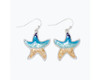 Periwinkle Sandy Beach Blue Gradient Ocean Scene Starfish Shaped Dangle Earrings