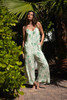 Tribal Montecito Tropical Green Printed Tie Back Jumpsuit