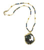L&B Black Iridescent Geode 14KT Gold Trim Long Bead Necklace