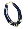 L&B Three Layer Navy Bead Cream Enamel Anchors Necklace