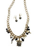 FCI Black Beads & Sea Life Charms Gold Chain Necklace Earrings Set
