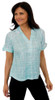Impulse California Aqua Weave Print Button Half Sleeve Cuff Top