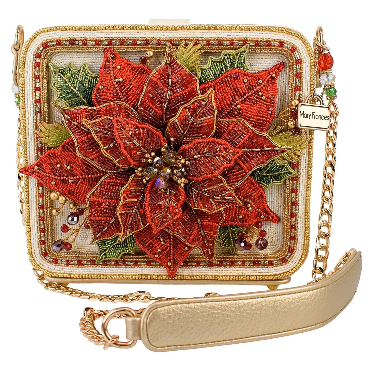 MARY FRANCES メリーフランセス　ショルダー　パーティバッグ Mary Frances Red Poinsettia Gold Christmas Crossbody Purse - Beach