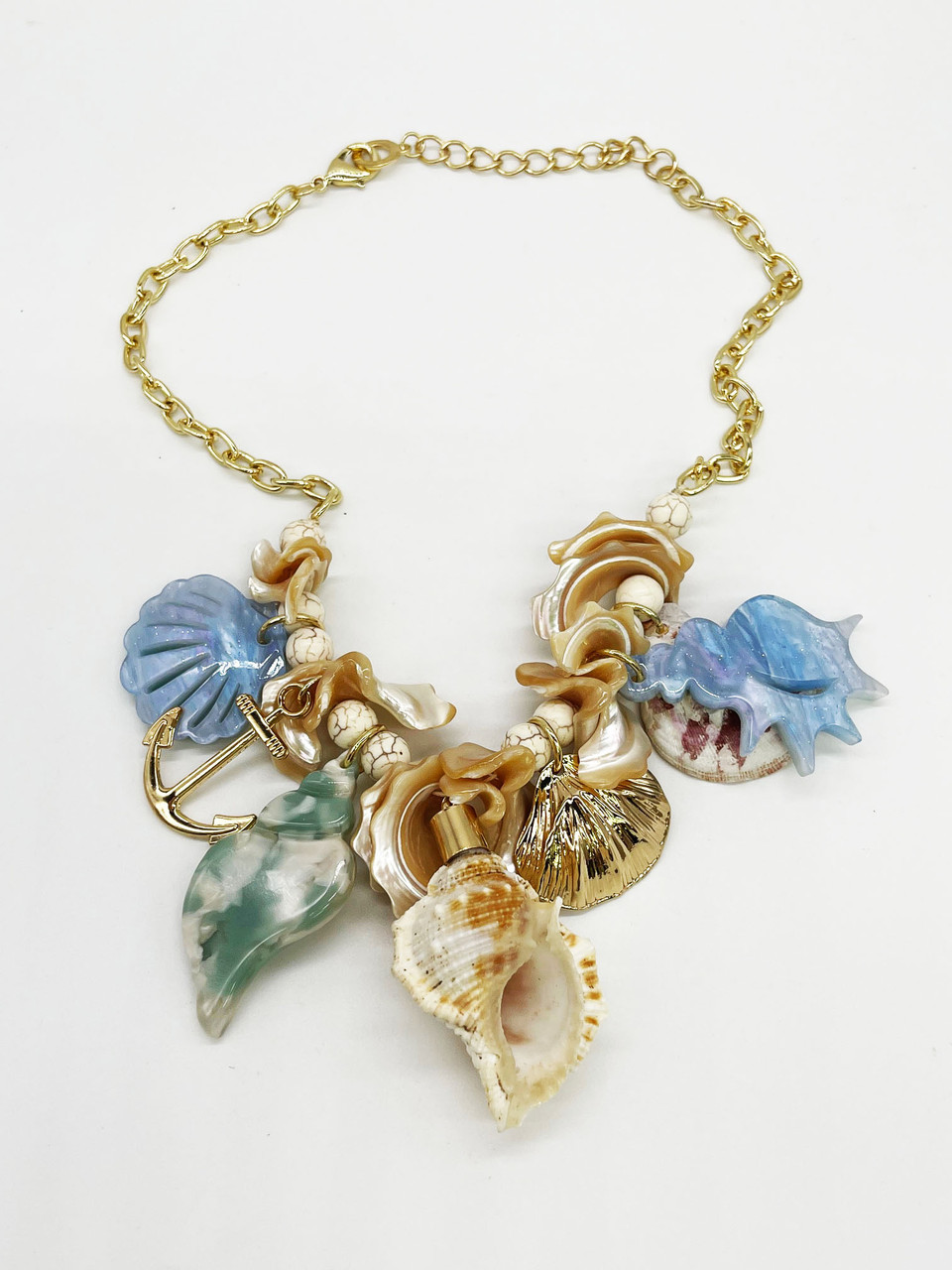 Rush Sea Shells Dangle Charms Gold Necklace - Beach House Gift Boutique