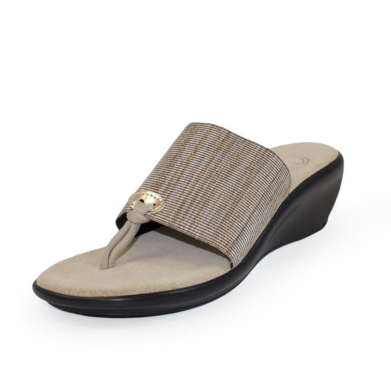 Gold Leather Laney Thong Wedge Sandal - BrandAlley