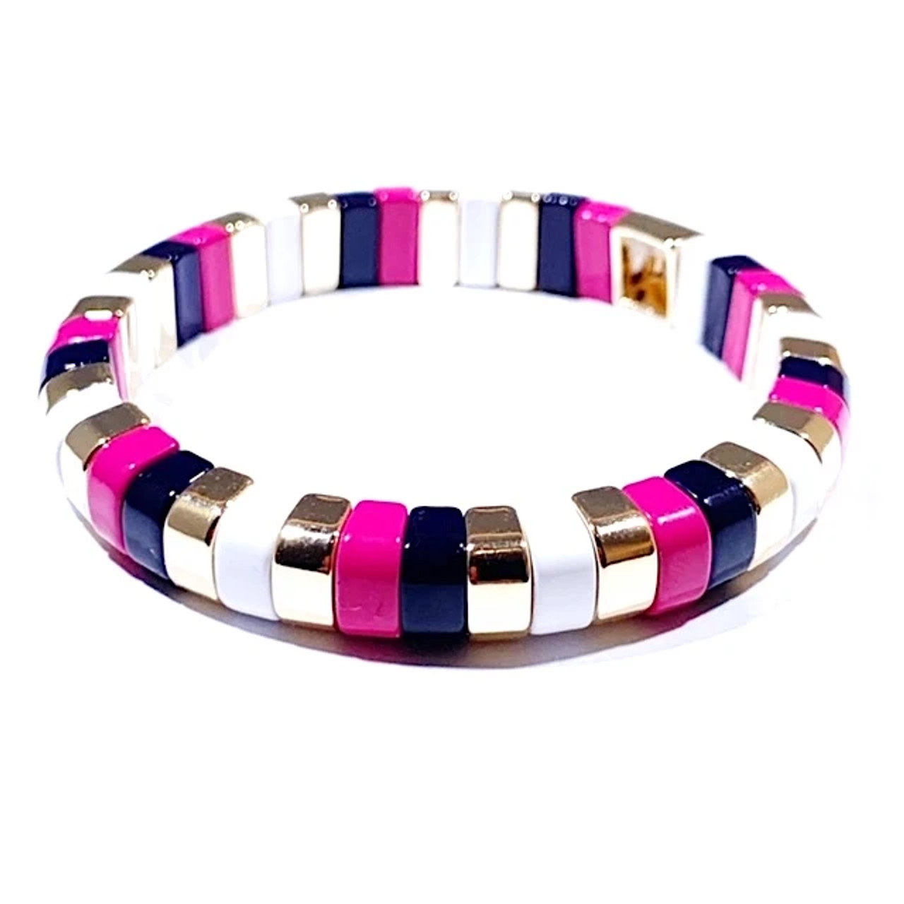 Stack of 3, Hot Pink Bangles with Gold Accent Bracelet