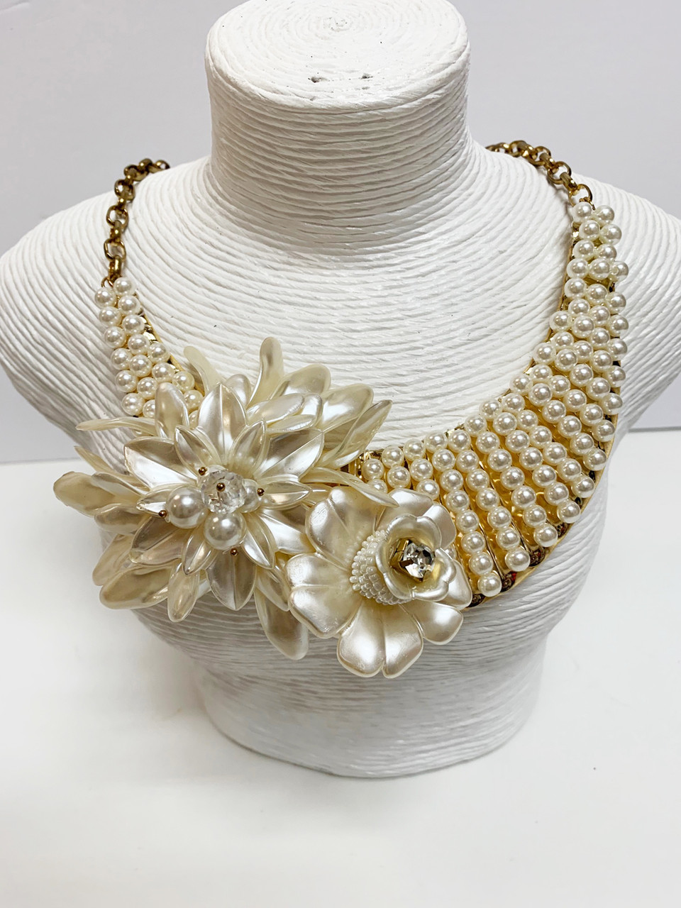 Tropical Faux Cream Pearls Flowers Cluster Bib Statement Necklace - Beach  House Gift Boutique