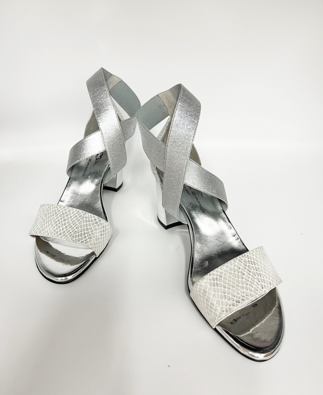 Brenda Zaro Porto Silver Criss Cross Ankle Strap High Heel Silver