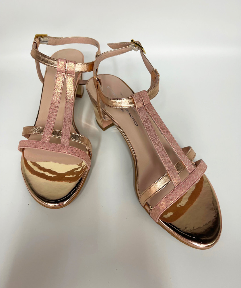 Brenda Zaro Nassau Polar Rose Gold Strappy Low Heel Dress Sandals