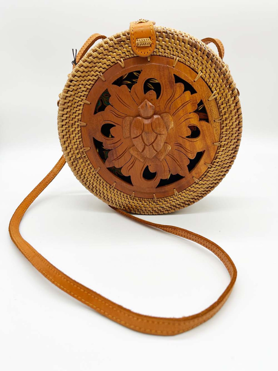 Round Rattan Woven Purse Womens Black Brown Shells Crossbody Bag Handles  Zipper | eBay