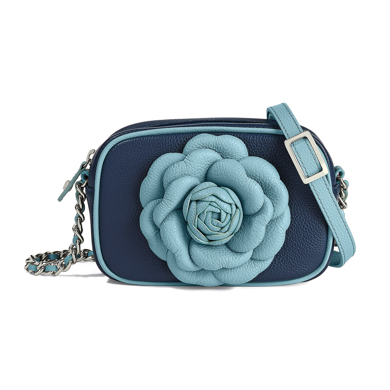 Brighton Rosie Blue 3D Leather Straw Camera Bag Crossbody Purse