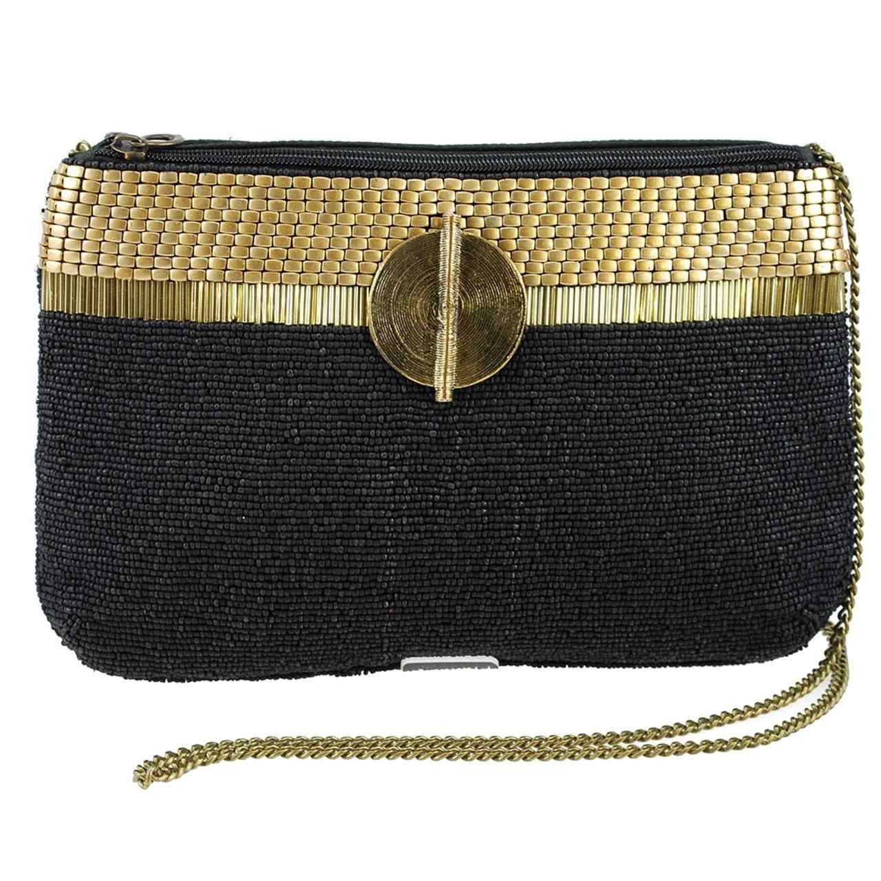 Mary Frances Black and Gold Beaded Clutch One Of A Kind Bag Purse